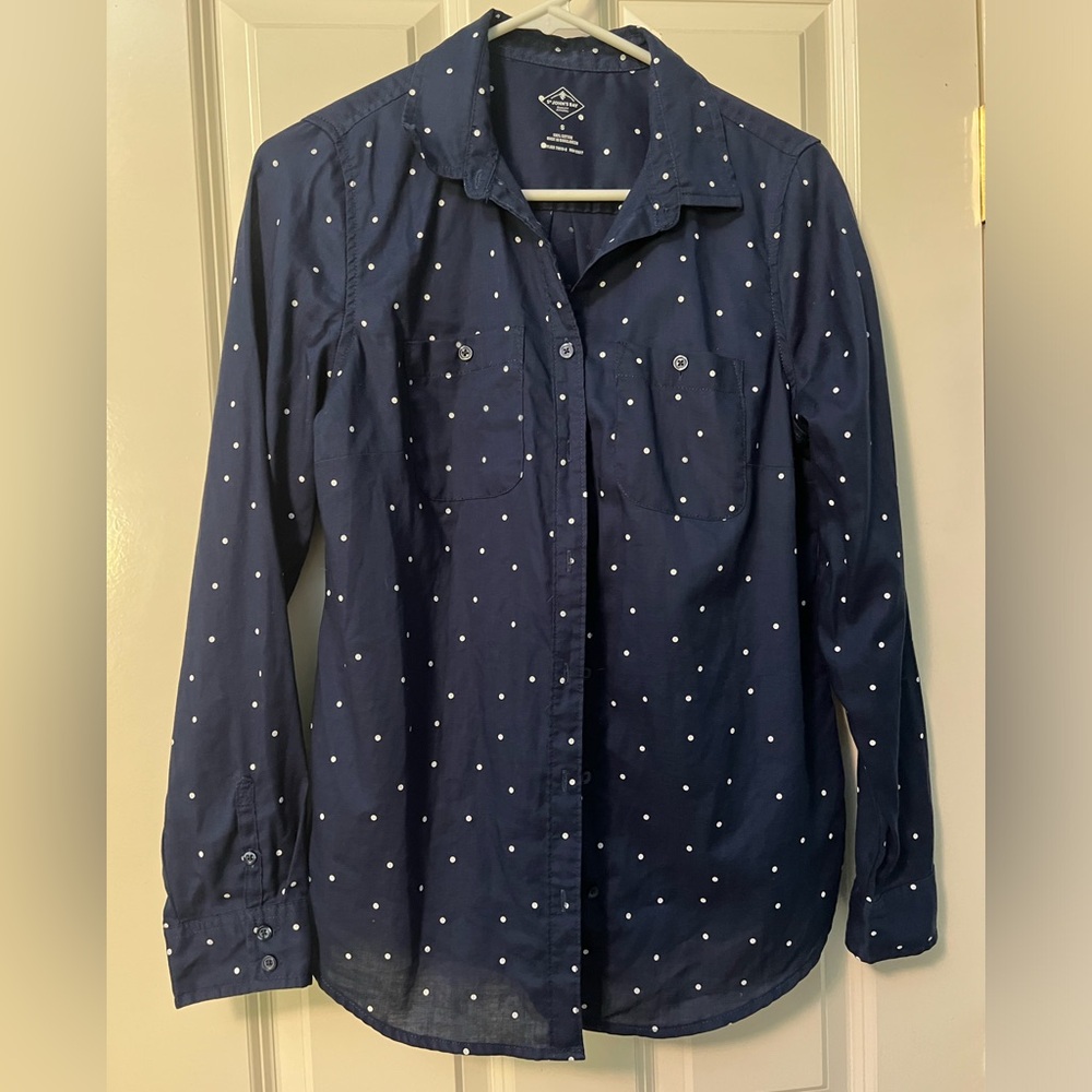 Navy Polka Dot Button Down
